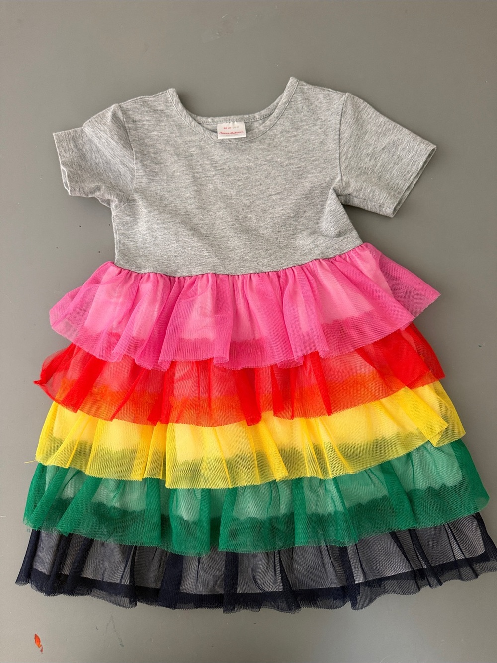 Hanna Andersson Gray Top Rainbow Tulle Tiered Dress